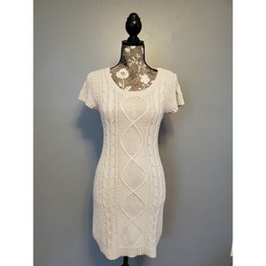 Pink Rose cream short sleeve sweater dress